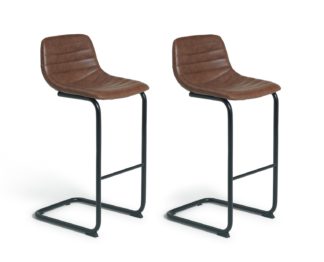 An Image of Habitat Logan Pair of Faux Leather Cantilever Barstool - Tan