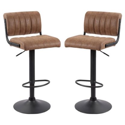 99600189748c2ca1c0c9c969018619eeddadcb9640f0b042caba4d02b81ce370.jpg An Image of Paris Brown Leather Bar Stools With Black Base In A Pair
