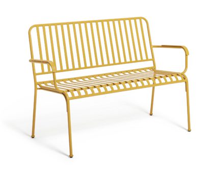 An Image of Habitat Indu 3 Seater Metal Bench - Yellow