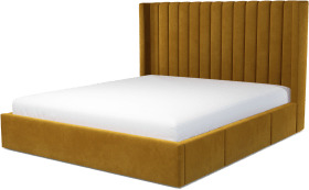 An Image of Cory Super King Size Bed with Storage Drawers, Dijon Yellow Cotton Velvet