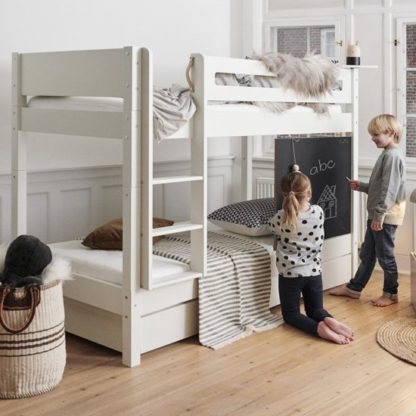 An Image of Morden Kids Bunk Bed With Safety Rail And Drawers In Snow White
