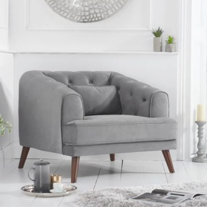An Image of Destone Velvet Upholstered Armchair In Grey