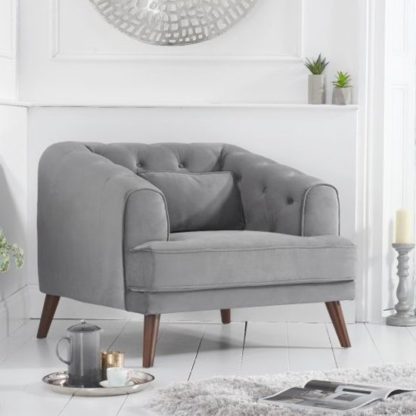 9bedd1192e7987b2cdb75e8a629bbd020b3c258e748beb56f55c26b0b145d626.jpg An Image of Destone Velvet Upholstered Armchair In Grey