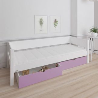 An Image of Morden Kids Wooden Day Bed In White With Dusty Rose Drawers