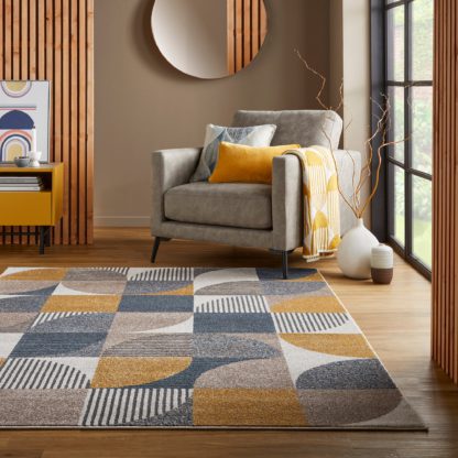 An Image of Retro Geo Rug Ochre (Yellow)