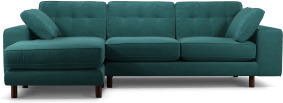 An Image of Content by Terence Conran Tobias, Left Hand facing Chaise End Sofa, Kingfisher Blue Velvet, Dark Wood Leg