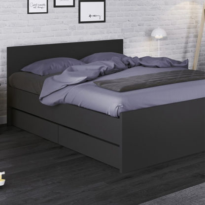 An Image of Nakou Wooden Double Bed With 2 Storage Drawers In Matt Black