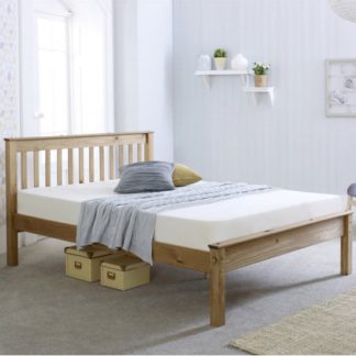 An Image of Celestas Wooden Small Double Bed In Waxed Pine