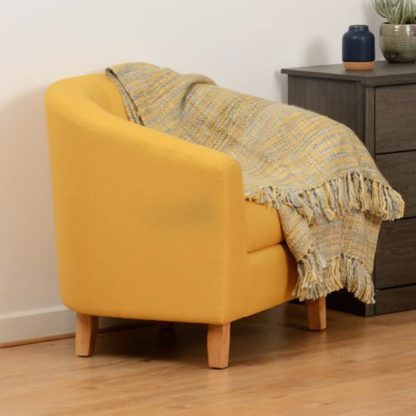 9f208f583a42ba4dfb408b965138ef9169d7e5d55f2874d32c38d8082fe84017.jpg An Image of Tempo Fabric Upholstered Tub Chair In Mustard