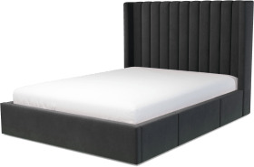 An Image of Cory King Size Bed with Storage Drawers, Ashen Grey Cotton Velvet