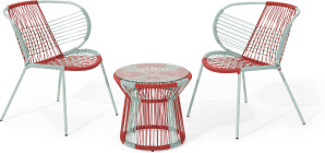 An Image of Lombre Garden Aperitif Set, Multi Woven Red & Pale Blue