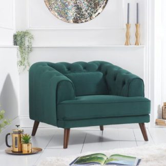 An Image of Destone Velvet Upholstered Armchair In Green