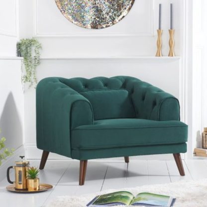 An Image of Destone Velvet Upholstered Armchair In Green