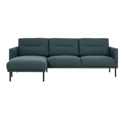 An Image of Nexa Fabric Left Handed Corner Sofa In Dark Green And Black Leg