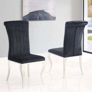 An Image of Liyam Black Soft Velvet Upholstered Dining Chairs In Pair