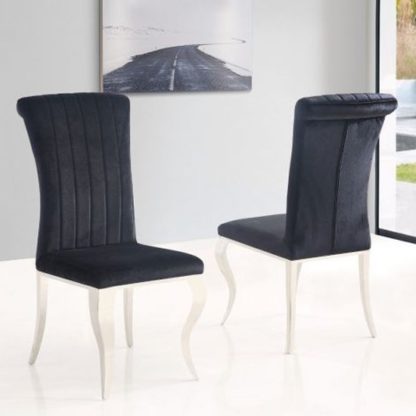 a1f64455a4e17d430b1f1654a52a3d22328a979a7cbafe1ba4848cda46f95d2a.jpg An Image of Liyam Black Soft Velvet Upholstered Dining Chairs In Pair