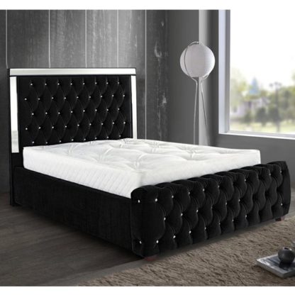 An Image of Eastcote Plush Velvet Mirrored Small Double Bed In Black