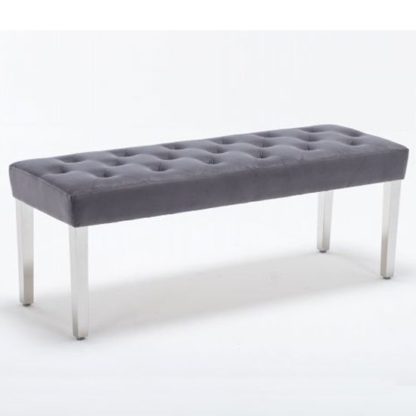 An Image of Kepro Velvet Upholstered Dining Bench In Light Grey