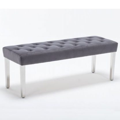 a42b9f093d893cbbf617b56c85cbc3fa807609a1d71b979667b7799bbe262966.jpg An Image of Kepro Velvet Upholstered Dining Bench In Light Grey