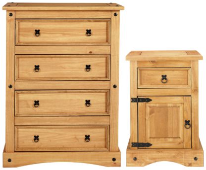 An Image of Argos Home Puerto Rico Bedside & 4 Drawer Set - Dark Pine