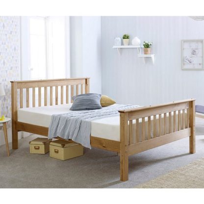 An Image of Somalin Wooden Double Bed In Waxed Pine