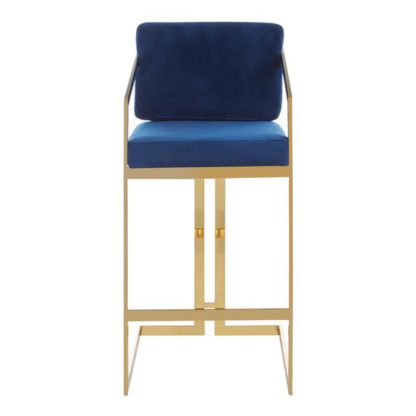 a6cb2fc42007f933bb334e633d003fb24edb631ee5d41632daa89d9db6cac2aa.jpg An Image of Azaltro Velvet Bar Stool In Blue With Gold Metalframe