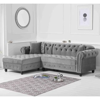 An Image of Bicasto Velvet Left Handed Chaise Corner Sofa In Grey