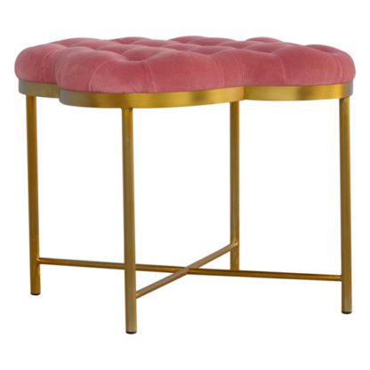 An Image of Nutty Velvet Deep Button Footstool In Pink With Gold Base