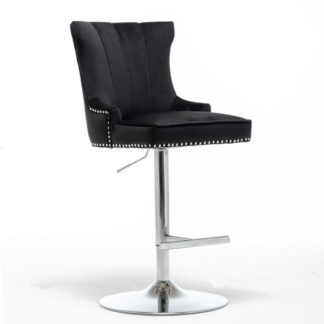 An Image of Monten Velvet Upholstered Gas-Lift Bar Chair In Black