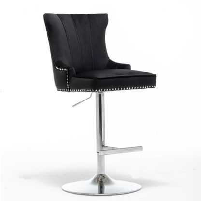 An Image of Monten Velvet Upholstered Gas-Lift Bar Chair In Black