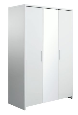 An Image of Habitat Broadway 3Dr Mirror Wardrobe - White Gloss& White