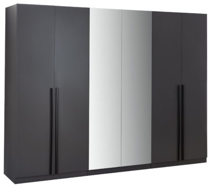 An Image of Habitat Munich 6 Dr 2 Mirror Wardrobe -White & Oak Effect