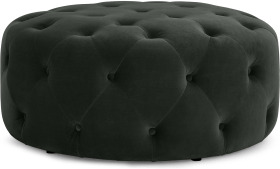 An Image of Hampton Round Pouffe, Large, Anthracite Grey Velvet