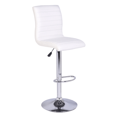 An Image of Ripple Bar Stool In White Faux Leather With Chrome Base