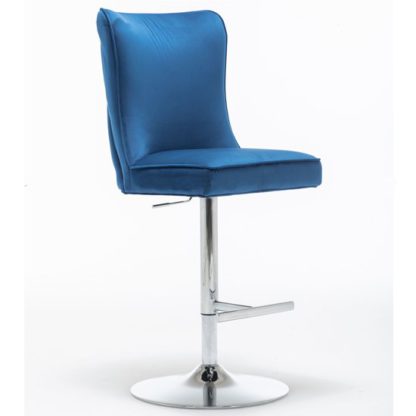 An Image of Belkon Velvet Upholstered Gas-Lift Bar Chair In Blue