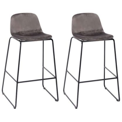 b0f0f0c16082075f5b31c99051739c0a922fd8e54eb7da78b630f2c9e23a5539.jpg An Image of Emporia Dark Grey Velvet Bar Stools With Metal Legs In A Pair