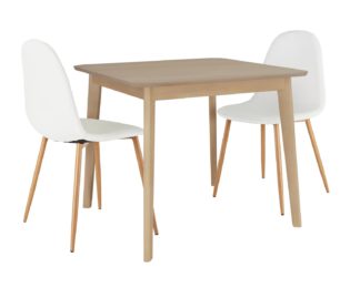 An Image of Habitat Skandi Oak Table and 2 Beni White Chairs