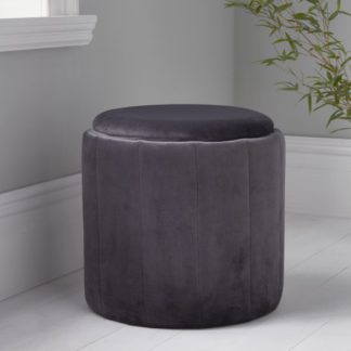 An Image of Bismarck Round Plush Velvet Stool In Grey