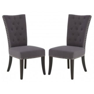 An Image of Trento Grey Velvet Upholstered Dining Chairs In A Pair