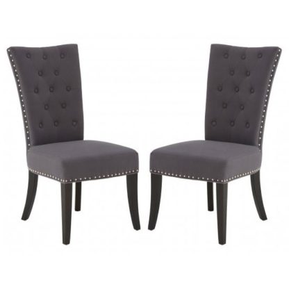 An Image of Trento Grey Velvet Upholstered Dining Chairs In A Pair