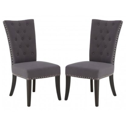 b730f6df9c72634f80b98fe8f8548c72c28e26c5c46a62a1bda5125e3c5fc480.jpg An Image of Trento Grey Velvet Upholstered Dining Chairs In A Pair