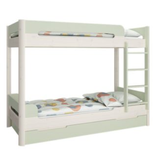 An Image of Oniria Wooden Bunk Bed With Guest Bed In Whitewash Green