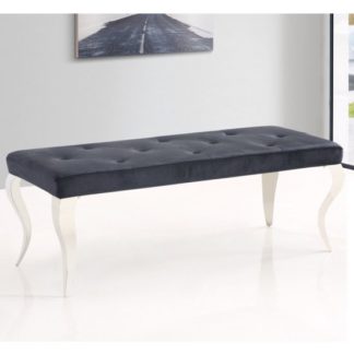 An Image of Liyam Velvet Upholstered Dining Bench In Black
