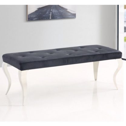 b7cb57e3b632f0dd89578a21779cafa3f73f2607609047b32027a1bd5295ed60.jpg An Image of Liyam Velvet Upholstered Dining Bench In Black