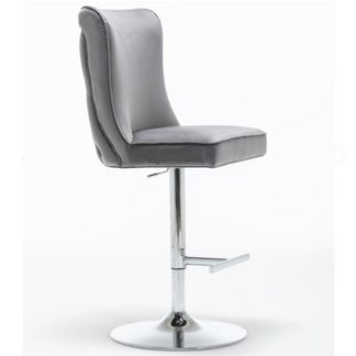 An Image of Belkon Velvet Upholstered Gas-Lift Bar Chair In Dark Grey