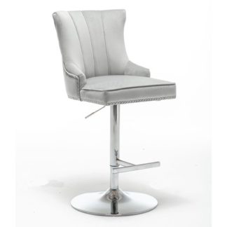 An Image of Monten Velvet Upholstered Gas-Lift Bar Chair In Light Grey