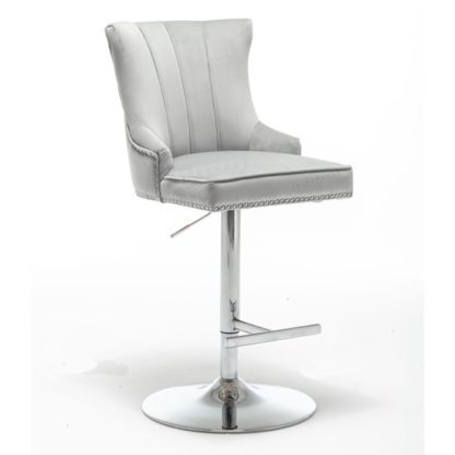 An Image of Monten Velvet Upholstered Gas-Lift Bar Chair In Light Grey