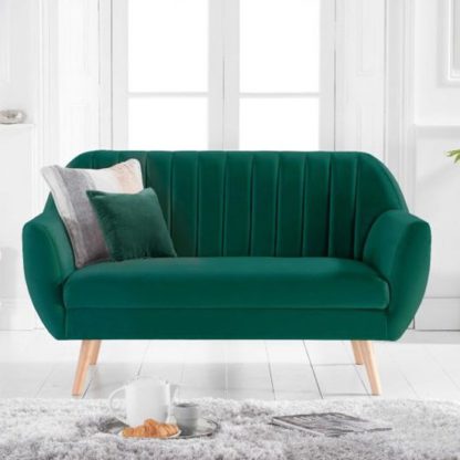bba14a71bd5f573ae50e98444f2084a22e49be26778b3117a6acac5a2803b5e8.jpg An Image of Luxen Velvet Upholstered 2 Seater Sofa In Green