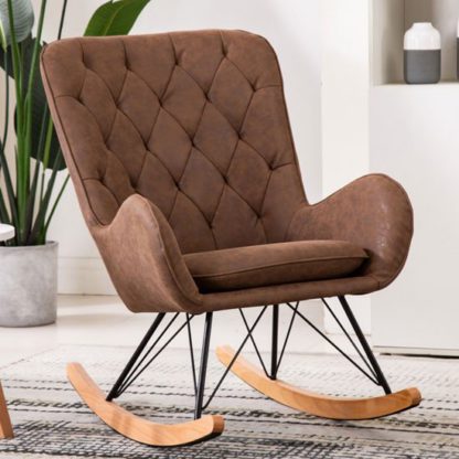 An Image of Ashley Fabric Upholstered Rocking Chair In Brown
