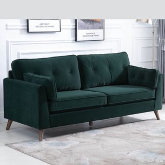 An Image of Zurich Velvet Upholstered 3 Seater Sofa In Green